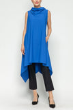 Blue Cowl Neck Sleeveless Drape