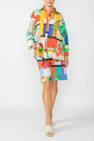 Multi-Color Print Shirt Collar Short Jacket