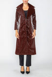Burgundy Notch Lapels Side Patch-Pocket Long Jacket