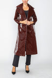 Burgundy Notch Lapels Side Patch-Pocket Long Jacket