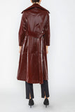 Burgundy Notch Lapels Side Patch-Pocket Long Jacket
