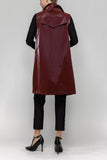 Burgundy High Neck Biker Long Vest