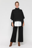 Black High Stand Rip Collar Poncho Top