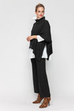 Black High Stand Rip Collar Poncho Top