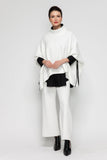 White High Stand Rip Collar Poncho Top