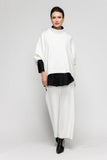 White High Stand Rip Collar Poncho Top