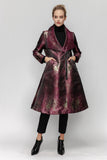 Wine Shawl Collar Patch Pocket Midi Jacket