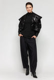 Black Big Show Collar Rip Sleeve Jacket