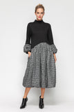 Silver Stand Collar Bubble Cuffs and Bottom Wave Waist Dress