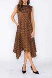 Copper Organza Fly Collar Asymmetrical Sleeveless Dress