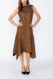 Copper Organza Fly Collar Asymmetrical Sleeveless Dress