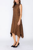 Copper Organza Fly Collar Asymmetrical Sleeveless Dress