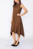 Copper Organza Fly Collar Asymmetrical Sleeveless Dress