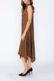 Copper Organza Fly Collar Asymmetrical Sleeveless Dress