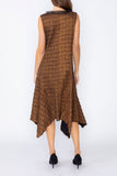 Copper Organza Fly Collar Asymmetrical Sleeveless Dress
