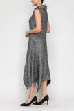 Silver Organza Fly Collar Asymmetrical Sleeveless Dress