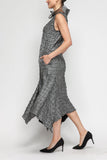 Silver Organza Fly Collar Asymmetrical Sleeveless Dress