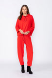 Red High Stand Collar Boxy Top