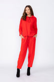 Red High Stand Collar Boxy Top