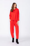 Red High Stand Collar Boxy Top
