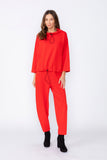 Red High Stand Collar Boxy Top