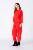 Red High Stand Collar Boxy Top