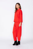 Red High Stand Collar Boxy Top