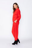 Red High Stand Collar Boxy Top