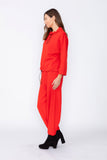 Red High Stand Collar Boxy Top
