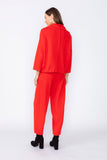Red High Stand Collar Boxy Top