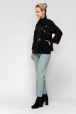 Black Front Eyelet Detail PU Jacket