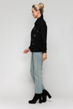 Black Front Eyelet Detail PU Jacket