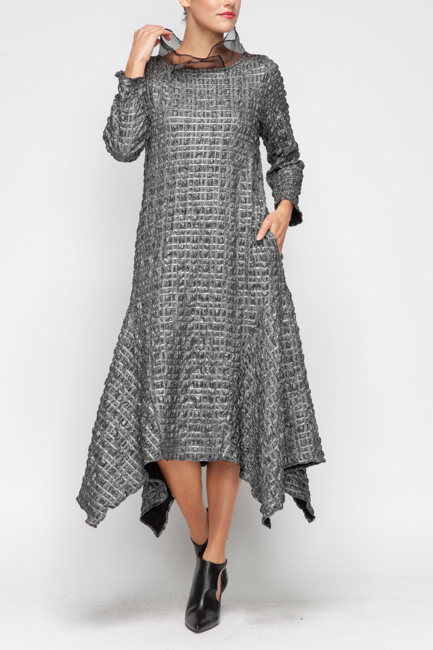 silver organza dress Organza Sleeve Detailed Double-Side Taffeta Long Dress