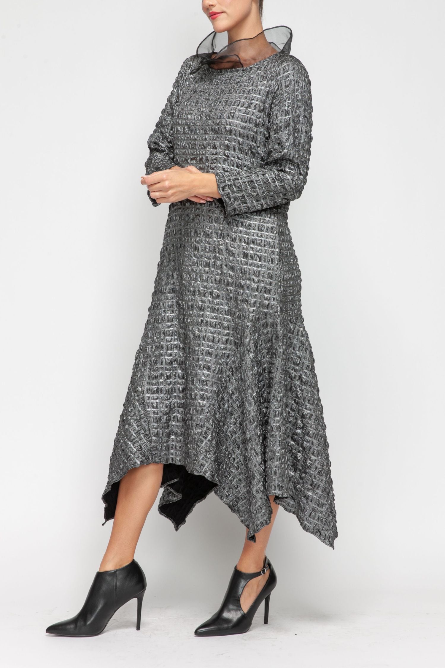 silver organza dress Silver Organza Crystal Modest Evening Dress 8