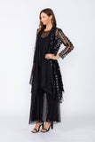 Black Mesh Long Open Front Jacket