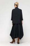 Black V-Neck Collar Front Pleats Boxy Top