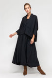 Black V-Neck Collar Front Pleats Boxy Top