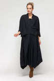 Black V-Neck Collar Front Pleats Boxy Top