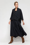 Black V-Neck Collar Front Pleats Boxy Top