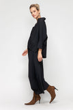 Black V-Neck Collar Front Pleats Boxy Top