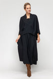 Black V-Neck Collar Front Pleats Boxy Top