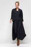 Black V-Neck Collar Front Pleats Boxy Top