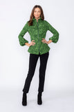 Hunter Green Wire High Stand Collar and Balloon Cuffs Jacket