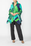 Blue Color Block Zip Front Top