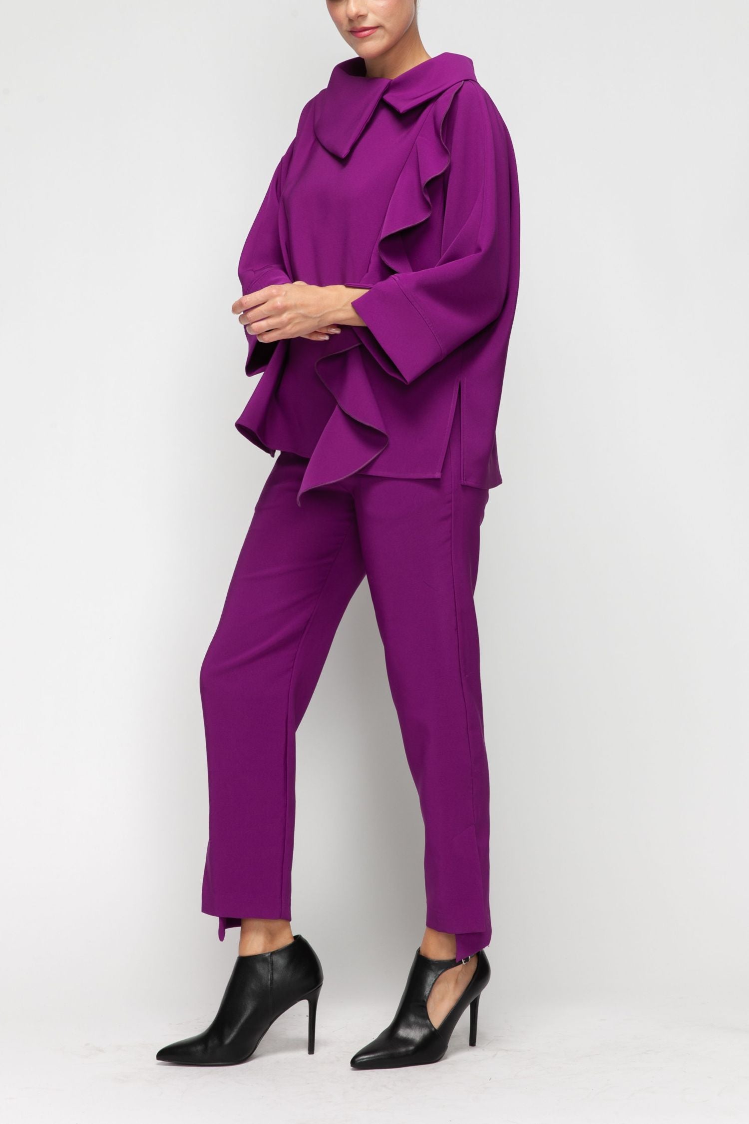 Magenta Ruffle Blouse Magenta Ruffle Trim Top – IC Collection