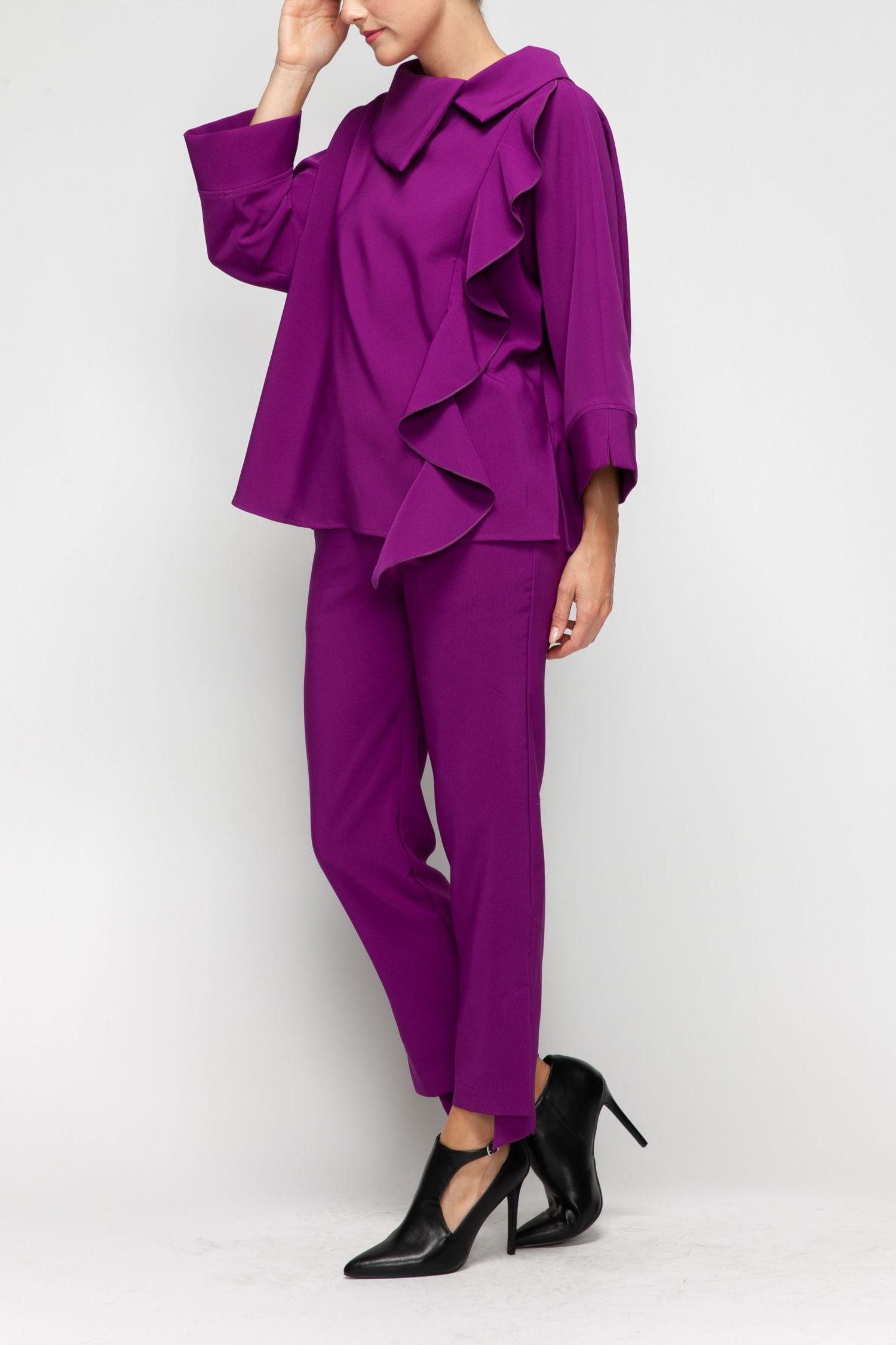 Magenta Ruffle Blouse Magenta Ruffle Trim Top – IC Collection