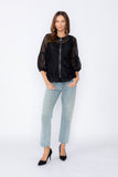 Black Rib Band Neck Short Jacket