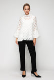 White Bubble Cuff Sleeve Top