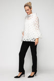 White Bubble Cuff Sleeve Top