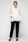 White Bubble Cuff Sleeve Top